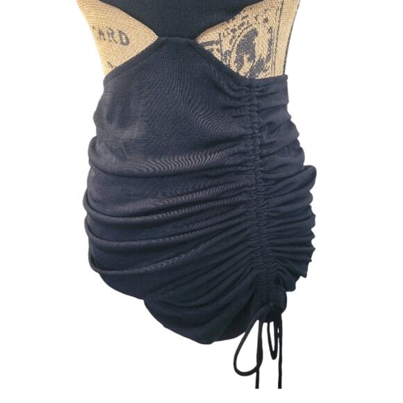 Princess Polly black halter mini dress, size 4, side cut outs, ruched, stretchy - Picture 4 of 5